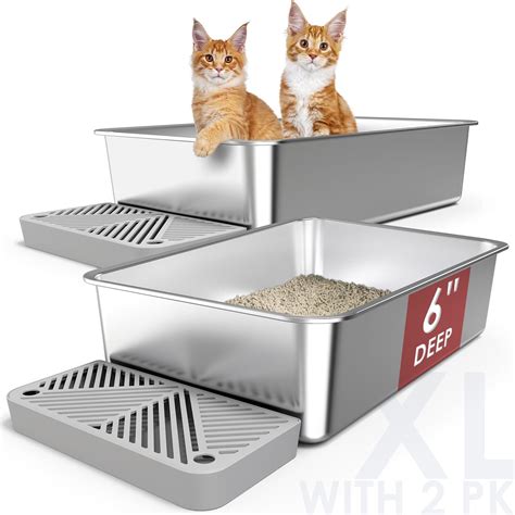 kats metal litter box|Stainless Steel Cat Litter Box High Sides, Metal Litter Box with Lid .